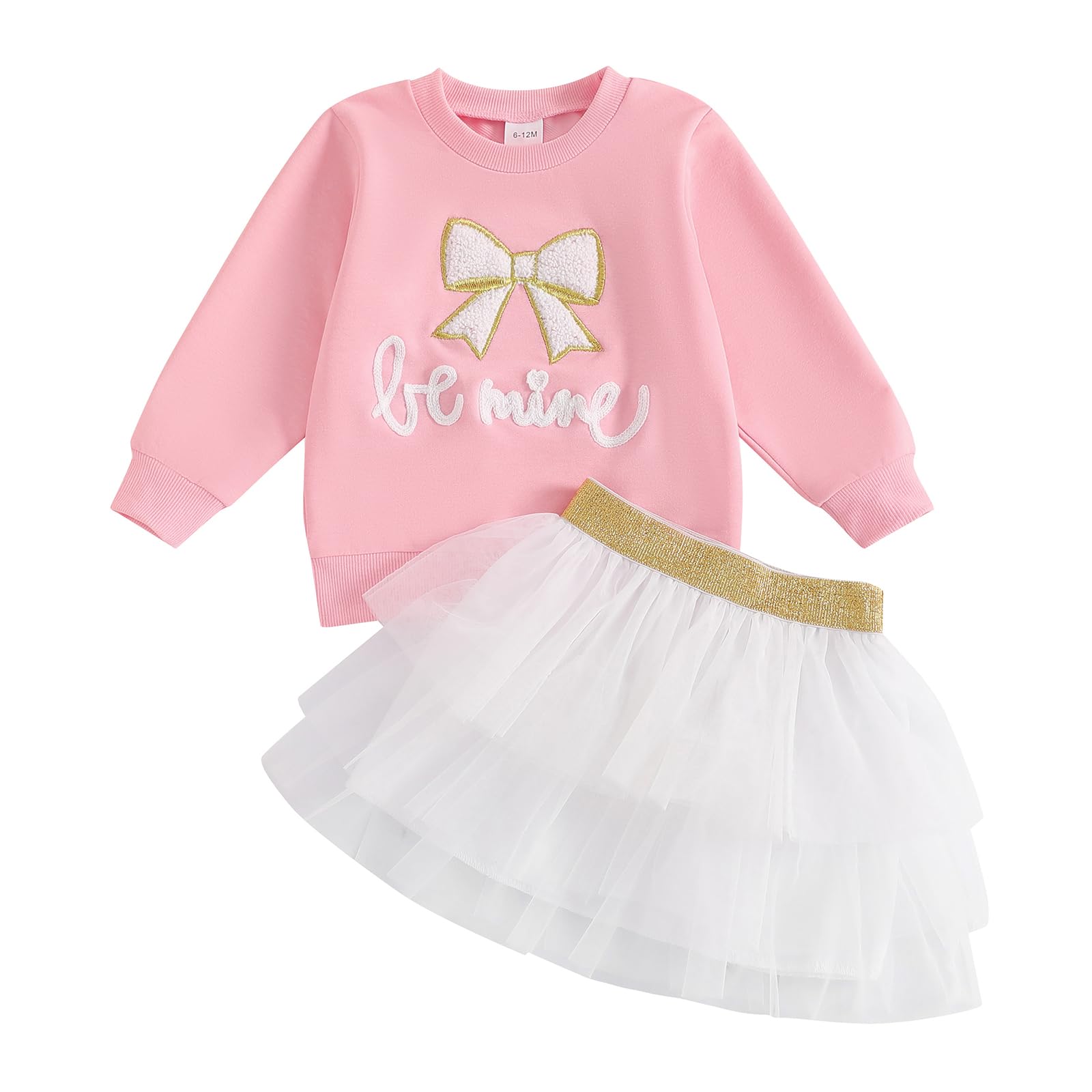Toddler Baby Girl Valentine'S Day Outfit Love Heart Bow Sweatshirt And Tulle Tutu Skirts Little Girls Spring Clothes (White Be M