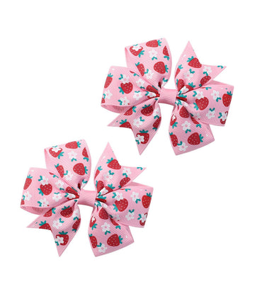 Strawberry Snap Clips Baby Girls Fruit Hair Bow Clips Strawberry Hair Ring Tie BBW24 (Set-O)