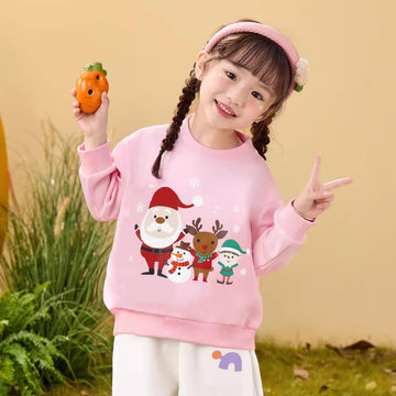 Akyzic Baby Girl Christmas Sweatshirt Reindeer Shirt Kids Fleece Crewneck Snowman Pullover Winter Toddler Girls Xmas Sweaters To