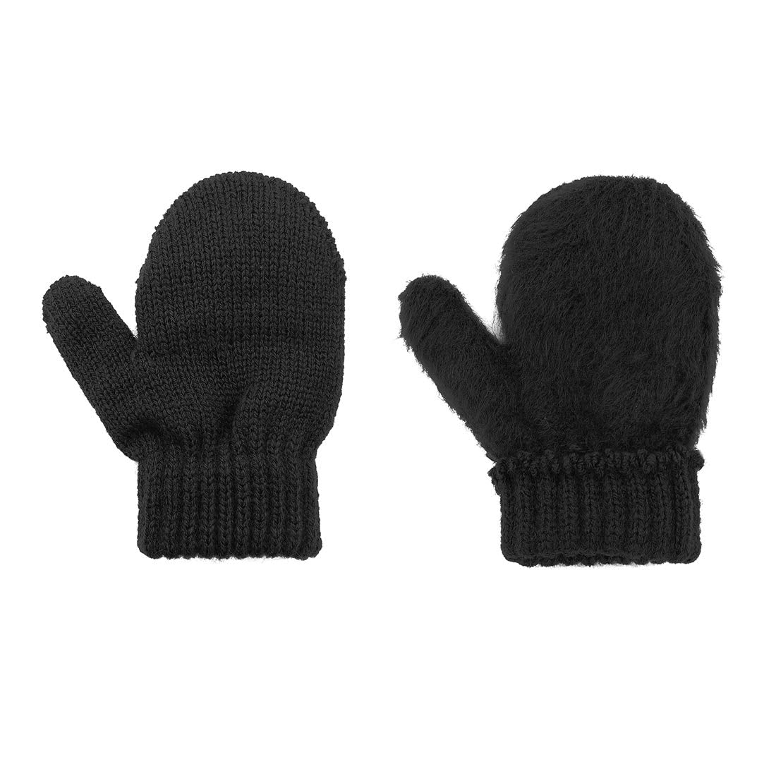 Durio Toddler Mittens Boys Knit Warm Winter Mittens For Toddler Boy Soft Toddler Gloves Black & White & Gray 1-3T