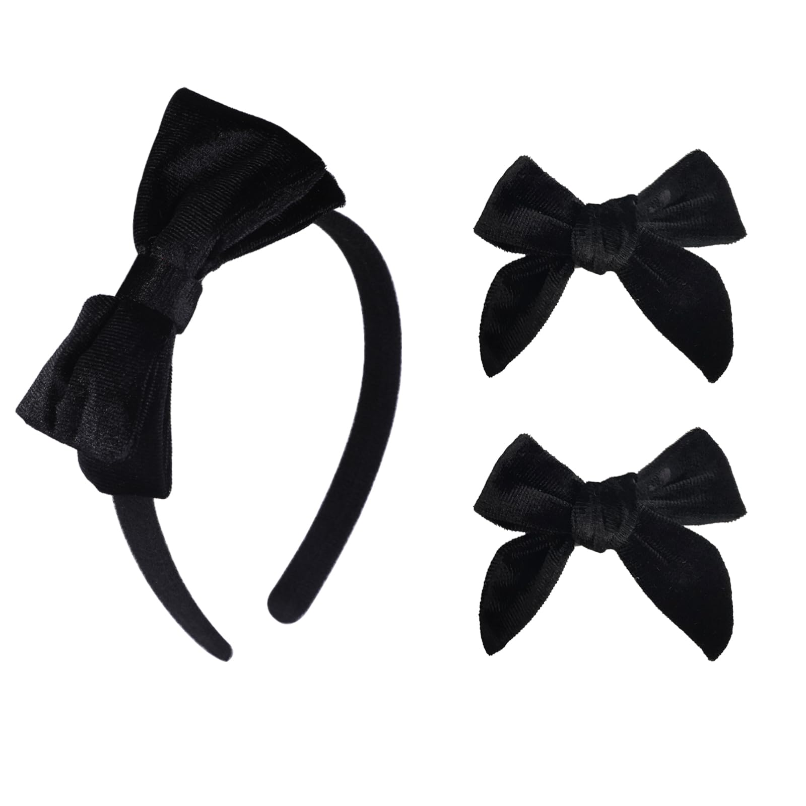 Black Velvet Bow Headband & 2 Pcs 4 Inch Hair Bows Set, Black School Hair Accessories For Little Toddler School Girls (Velvet Bl