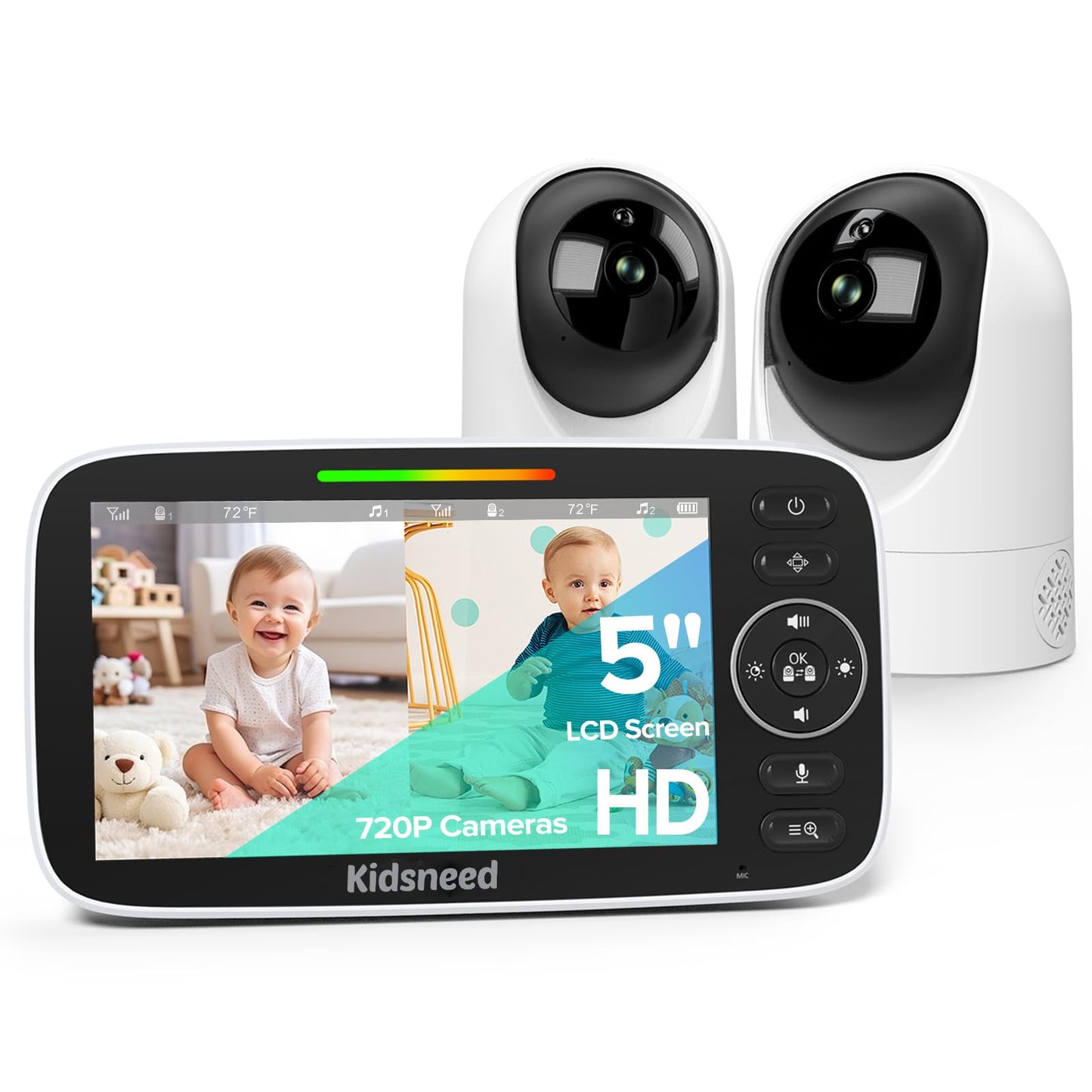 Kidsneed 5 Split Baby Monitor with 2 HD 720P Cameras