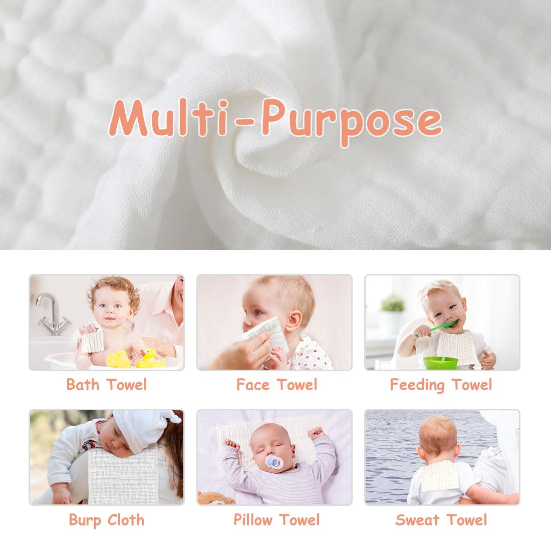 Aidea Burp Cloths And Washcloths For Baby, Absorbent Cotton Muslin Baby Towels, Large Soft Breathable Newborn Essentials For Boy