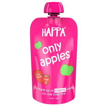 Happa Organic Baby Food Only Apple Puree | 100% Fruits | No Added Sugar, No Milk Powder, No Preservatives | Stage 1 (6 Months+) 