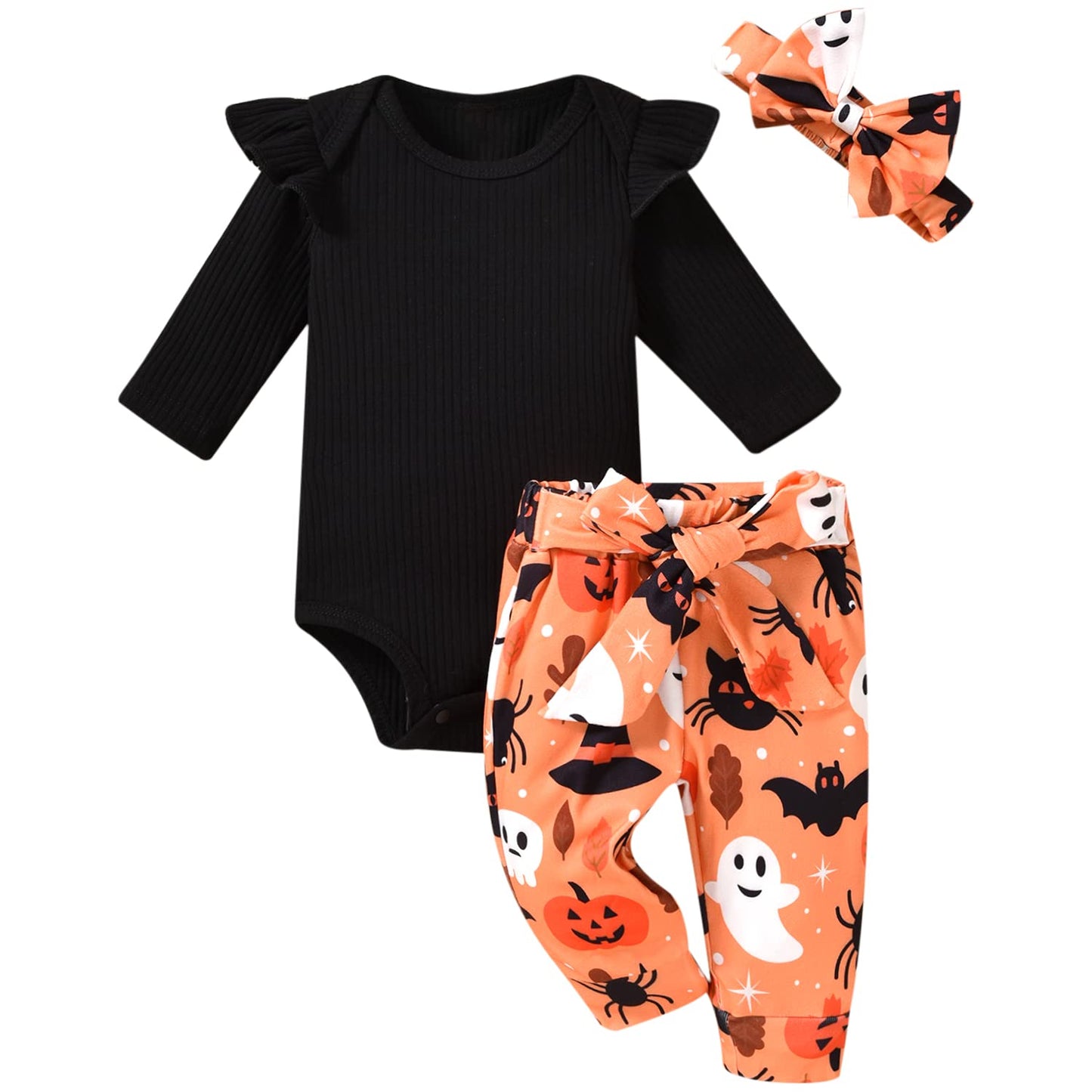 Aalizzwell 0-3 Months Newborn Infant Baby Girls Halloween Clothes Ghost Outfit Black