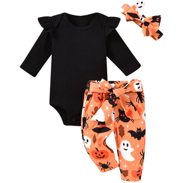 Aalizzwell 0-3 Months Newborn Infant Baby Girls Halloween Clothes Ghost Outfit Black