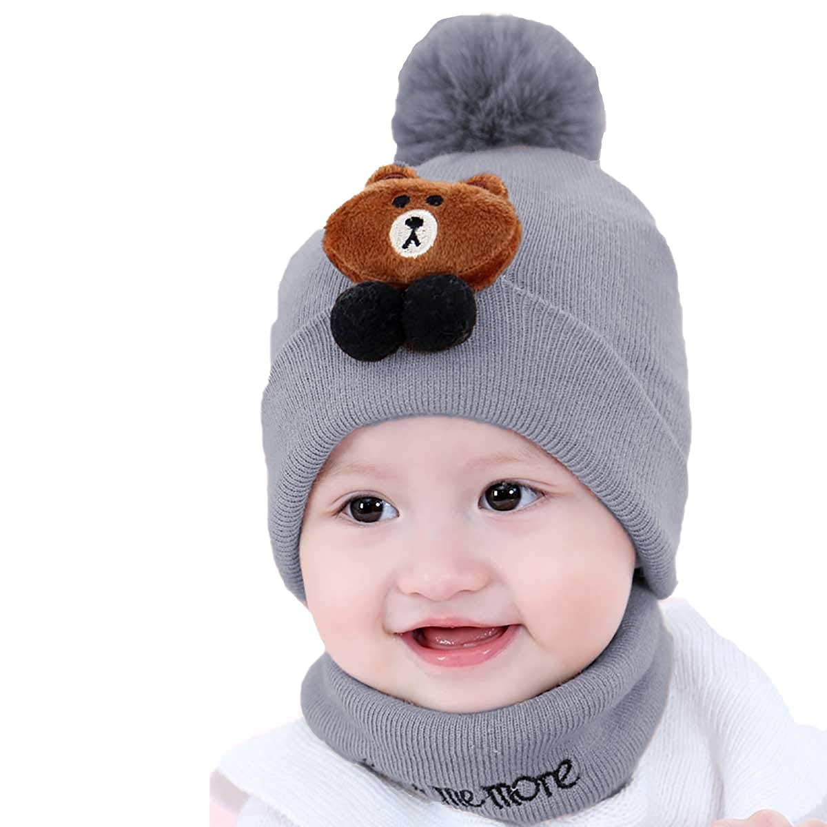 Syga Unisex Baby Cap For Infant Taddy Winter Cap 1224 Month  Grey