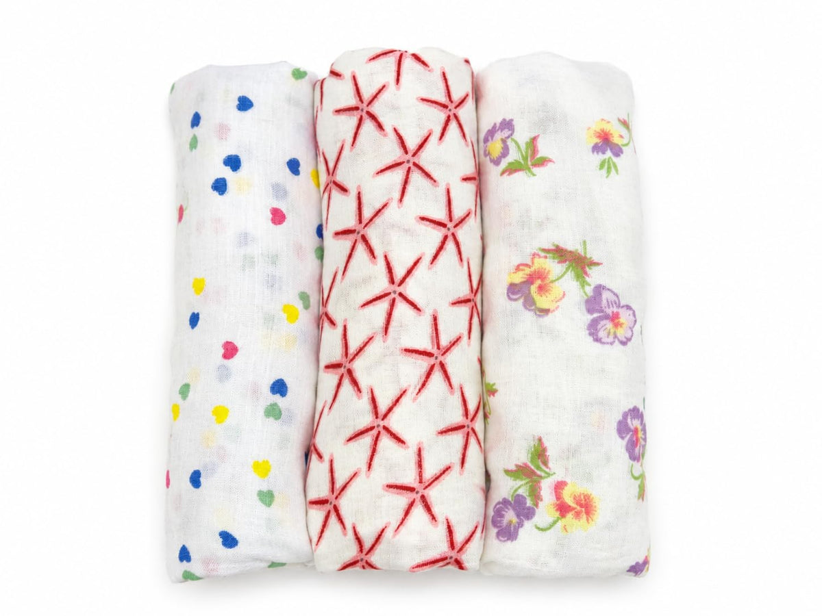 Muslin Baby Towels (Pack of 3) 100% Pure Cotton Muslin Baby Bath Towel 95x75 cm,Baby Swaddle, Ultra Soft Lightweight Breathable 