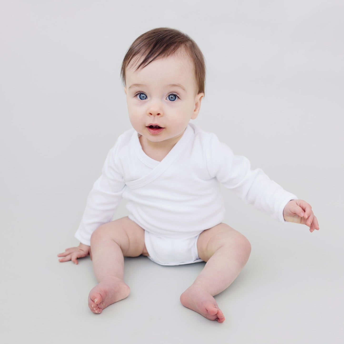 Baby Side Snap Bodysuit Set, Long Sleeve Cotton Boy Girl Kimono Onesie, 4 Pack - White-Long Sleeve, 6-12 Months