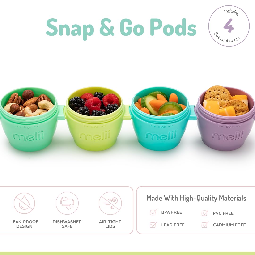 Melii Snap & Go Baby Food Storage Containers With Lids, Snack Containers, Freezer Safe - Set Of 4, 6Oz