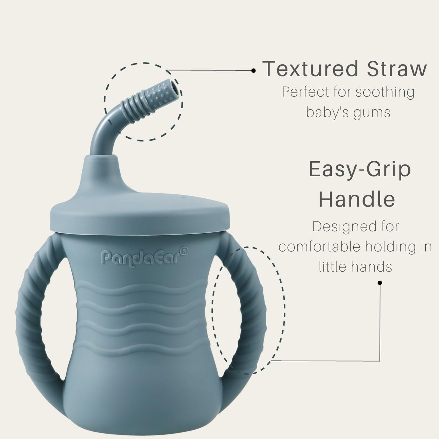Pandaear Silicone Training Cup, 2 Pack Baby Drinking Sippy Cups With Handles & Straw For Baby And Toddler 6 Months+ (Dark Blue/L
