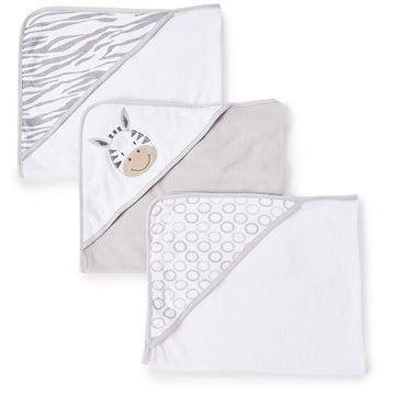 Spasilk Baby 3 Pack Soft Terry Hooded Towel Set For Newborn Boys And Girls, Grey Zebra