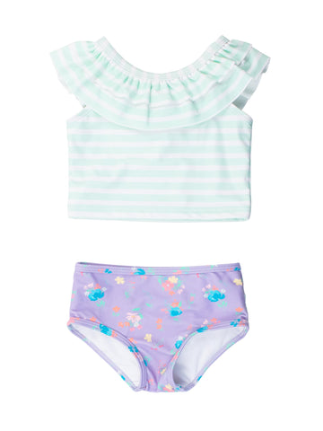 Rufflebutts Baby/Toddler Girls Cropped 2-Piece Sleeveless Tankini Swimsuits With Upf50+ Sun Protection - Purple Garden, 6