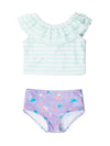 Rufflebutts Baby/Toddler Girls Cropped 2-Piece Sleeveless Tankini Swimsuits With Upf50+ Sun Protection - Purple Garden, 3T