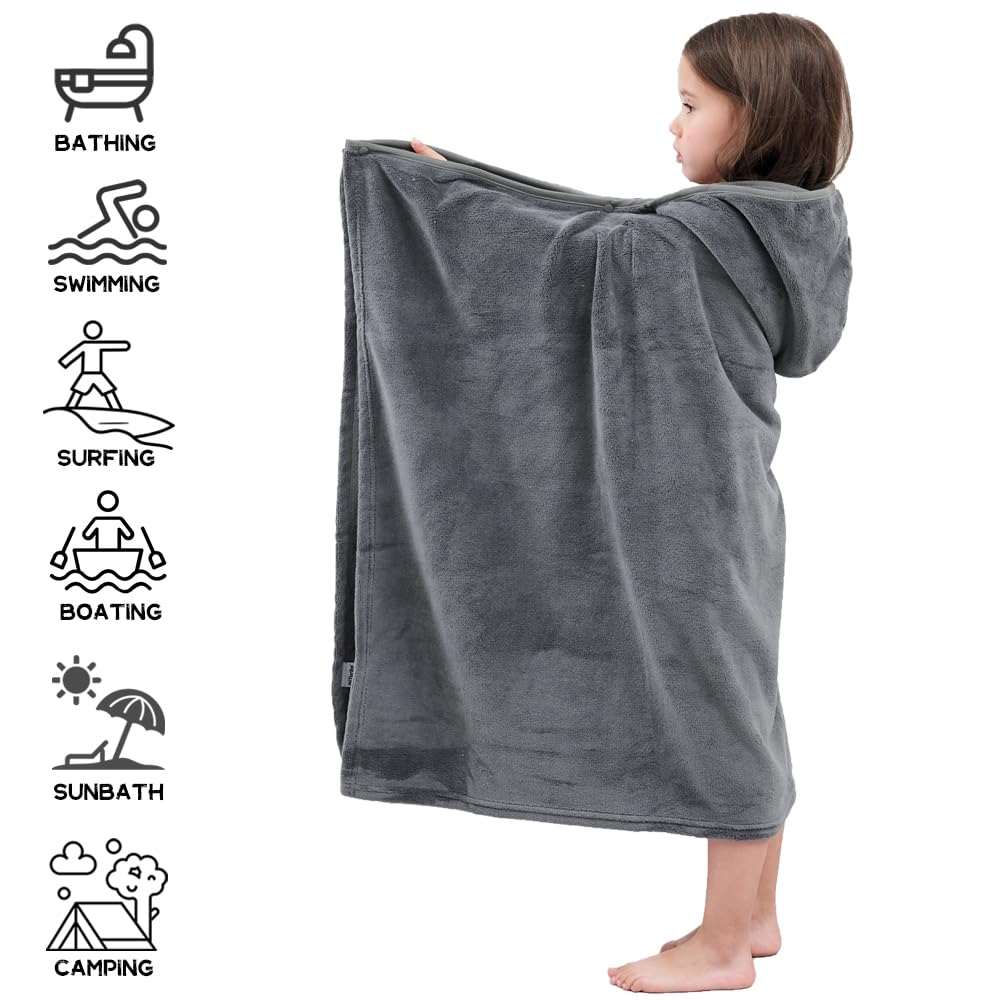 Hiturbo Kids Hooded Fleece Towel: Soft Plush Pool Beach Towel Wrap - 50'X30' Toddler Bath Blanket For Boys Girls 3-12 Years (G
