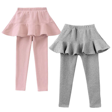 Modntoga Kids Baby Girls Footless Leggings With Ruffle Tutu Skirt Pants 2-7Years (Pink + Gray, 5-6T)