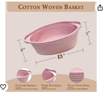 Giftexpress Pink Woven Basket - 13' X 8' X 5' Cotton Rope Organizing Baskets For Baby Items Or Cat & Dog Toys - Cute Soft Gif
