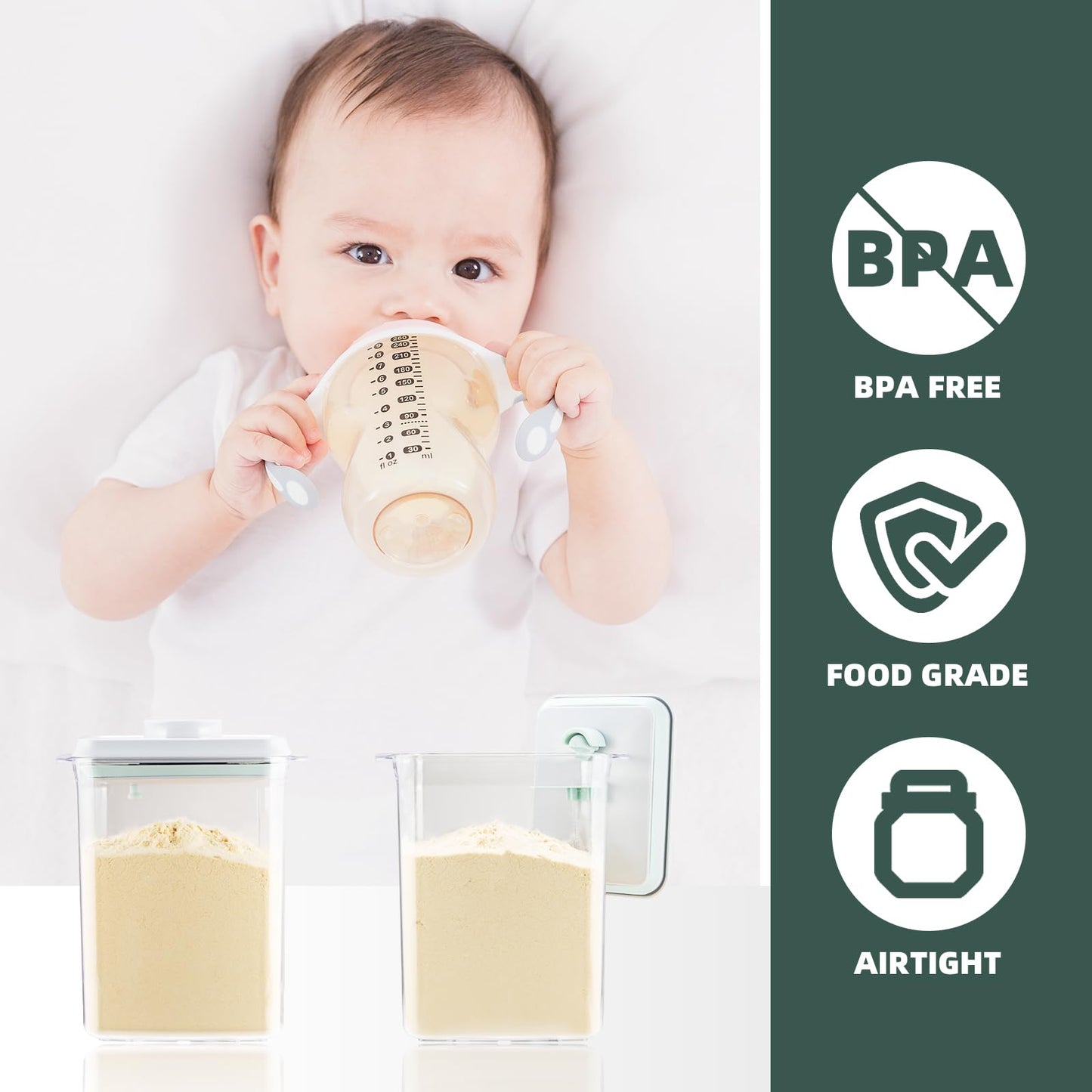 Tourdeus Baby Milk Powder Container - 2300Ml Air Tight Formula Dispenser With Spoon And Scraper, Bpa-Free, Clear, 28Oz, 1.76Lb,