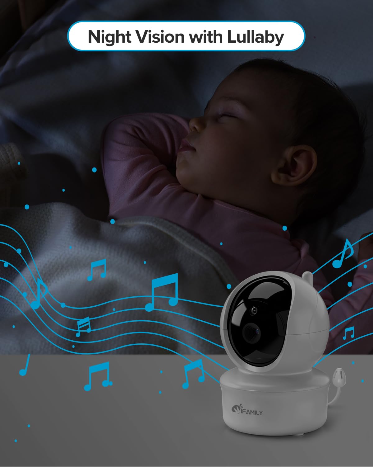 Ifamily Baby Monitor - Large 5' Screen With 30Hrs Battery Life - Remote Pan-Tilt-Zoom;No Wifi, Two-Way Audio, Night Vision, Tem