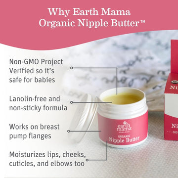 Earth Mama Organic Nipple Butter | Nipple Cream Safe For Breastfeeding | Postpartum Essentials For Nursing | Non Lanolin Nipple
