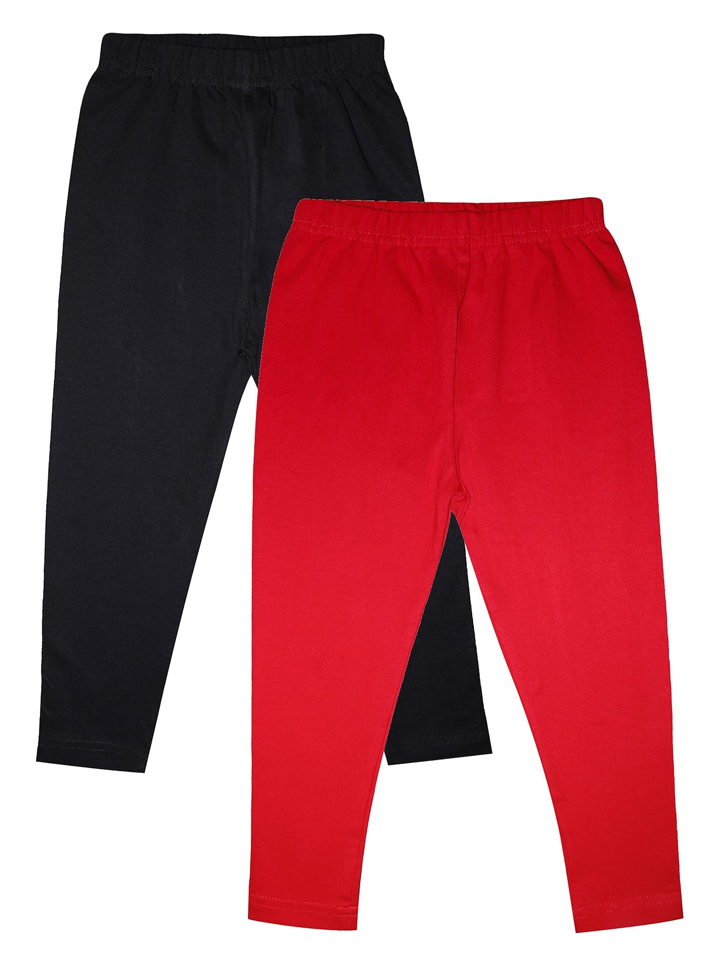 KiddoPanti Girls Solid Ankle Length Spandex Legging Pack of 2, Red & Jet Black, 810Y