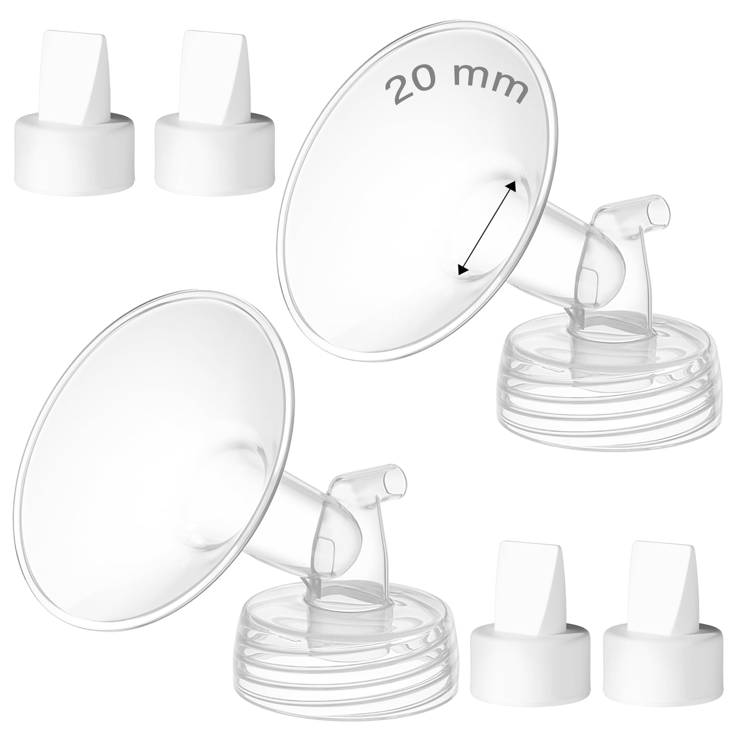 GOTOCUT 6PCS 20mm Breast Pump Flanges, Duckbill Valves Compatible with Spectra S1/S2/9Plus/Synergy Gold, Motif Luna, Wide-Mouth 