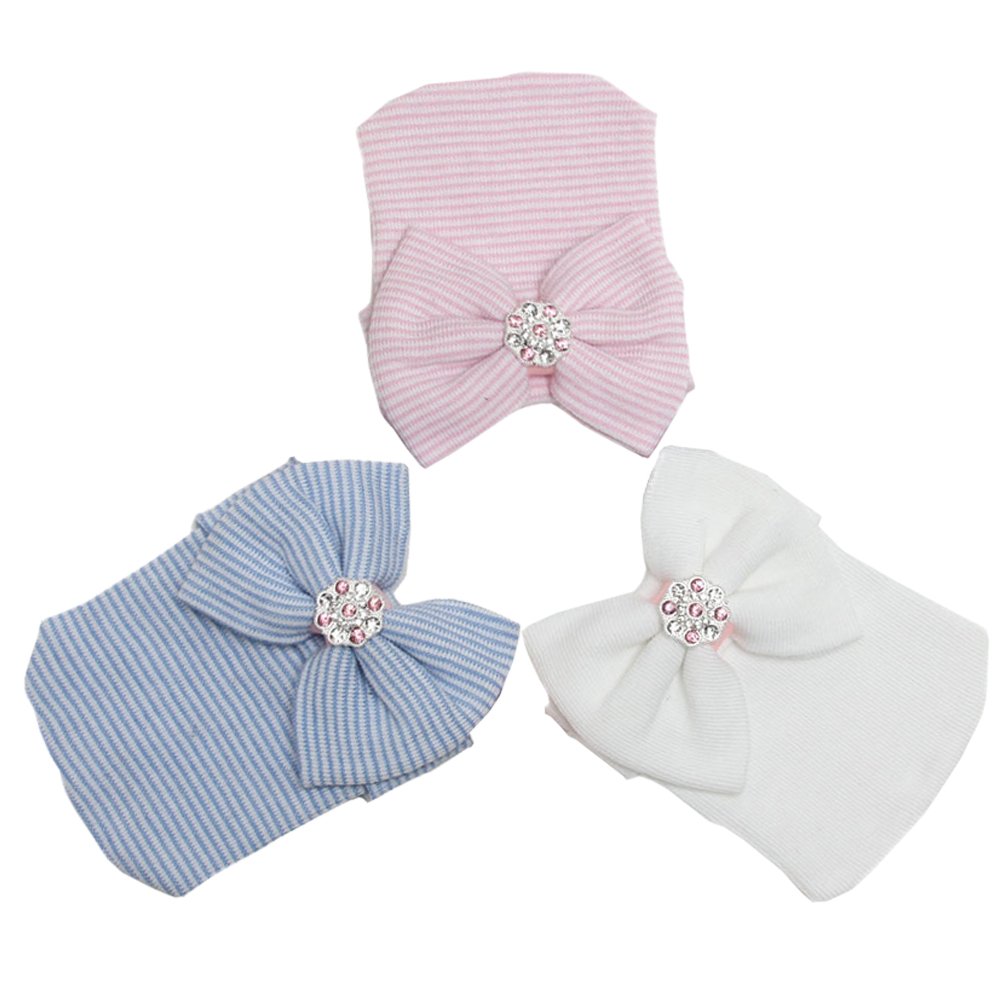 Dreshow Bqubo Newborn Hospital Hat Infant Baby Hat Cap With Big Bow Soft Cute Knot Nursery Beanie