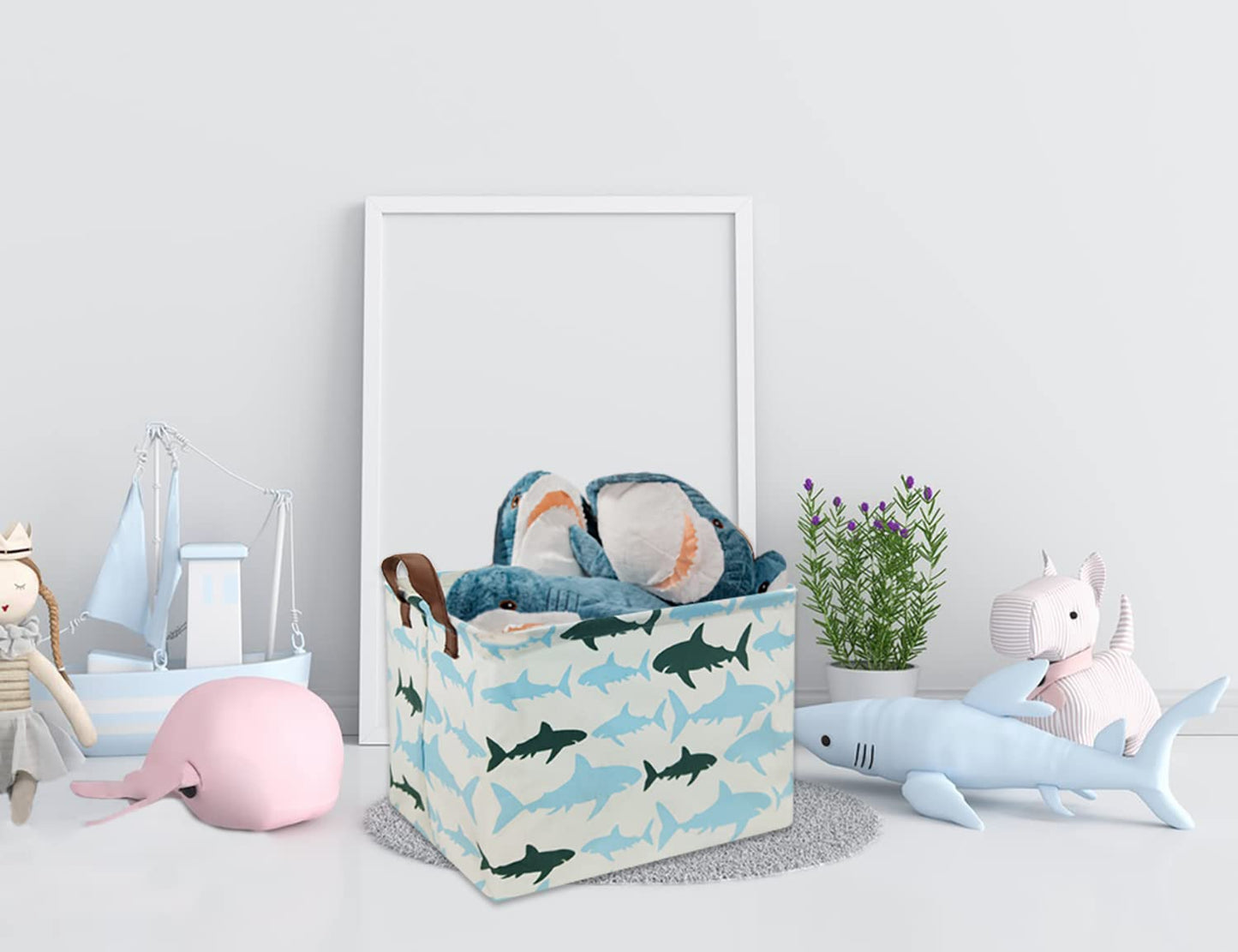 Hiyagon Baby Kids Storage Basket Shark Gift Basket Empty Boys Toy Storage Bin Organizer Box Rectangular Room Decor For Home,Book