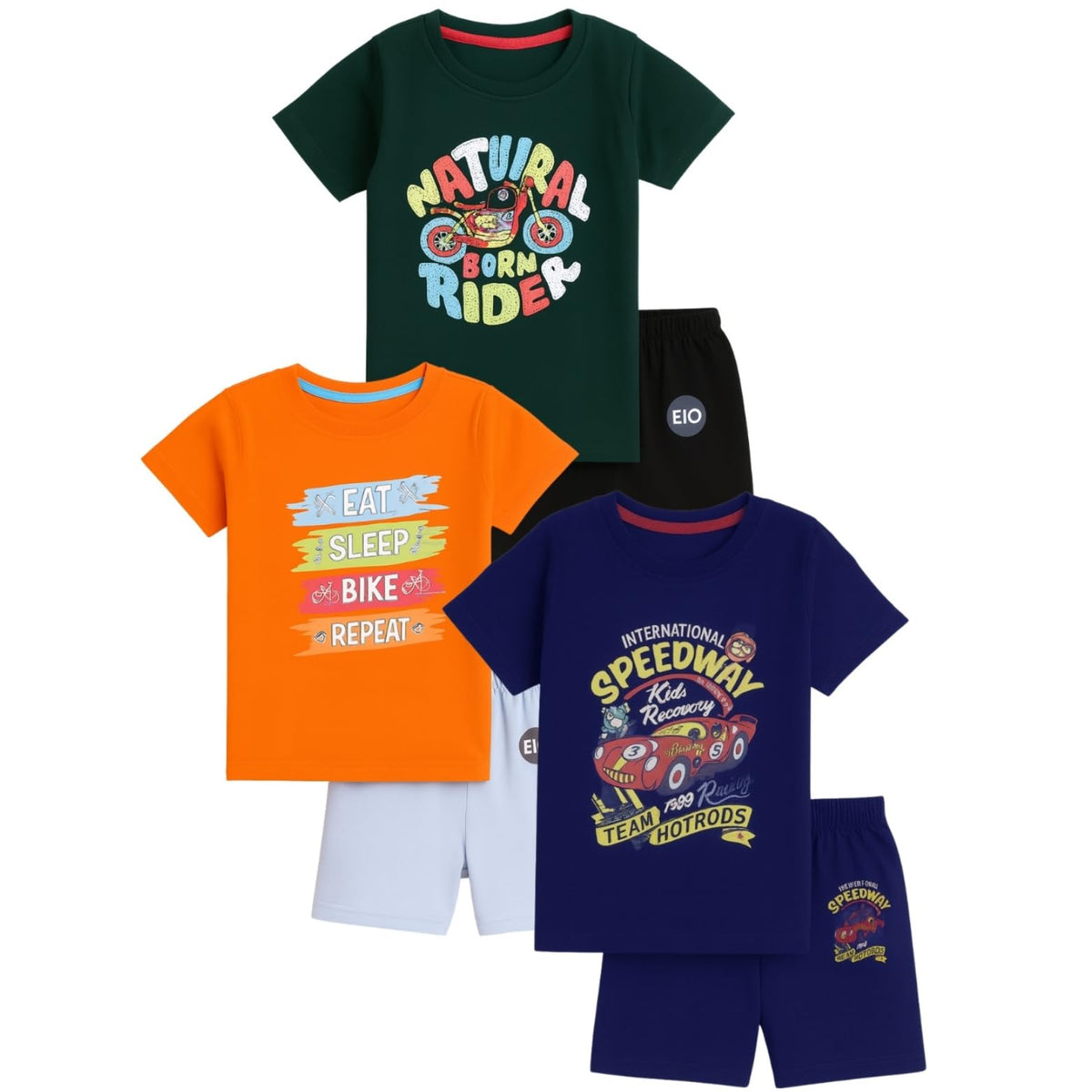 Eio Boys Dress Clothing Set Combo With Tshirts & Shorts  Pack 3 (Multicolor 3, 67 Y)