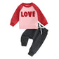 Lagkiyoj Toddler Baby Boy Girl Valentines Day Outfit Letter Embroidery Sweatshirt Top Pants Kids Infant Fall Winter Clothes (Pin