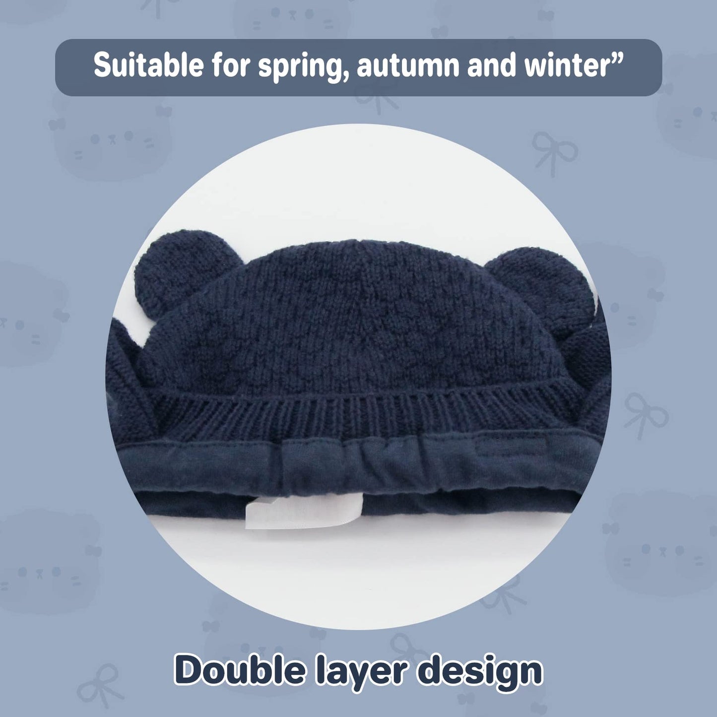 Duoyeree Kids Baby Hat Soft Warm Cable Knit Beanie Toddler Girl Fall Winter Hats Navy Blue