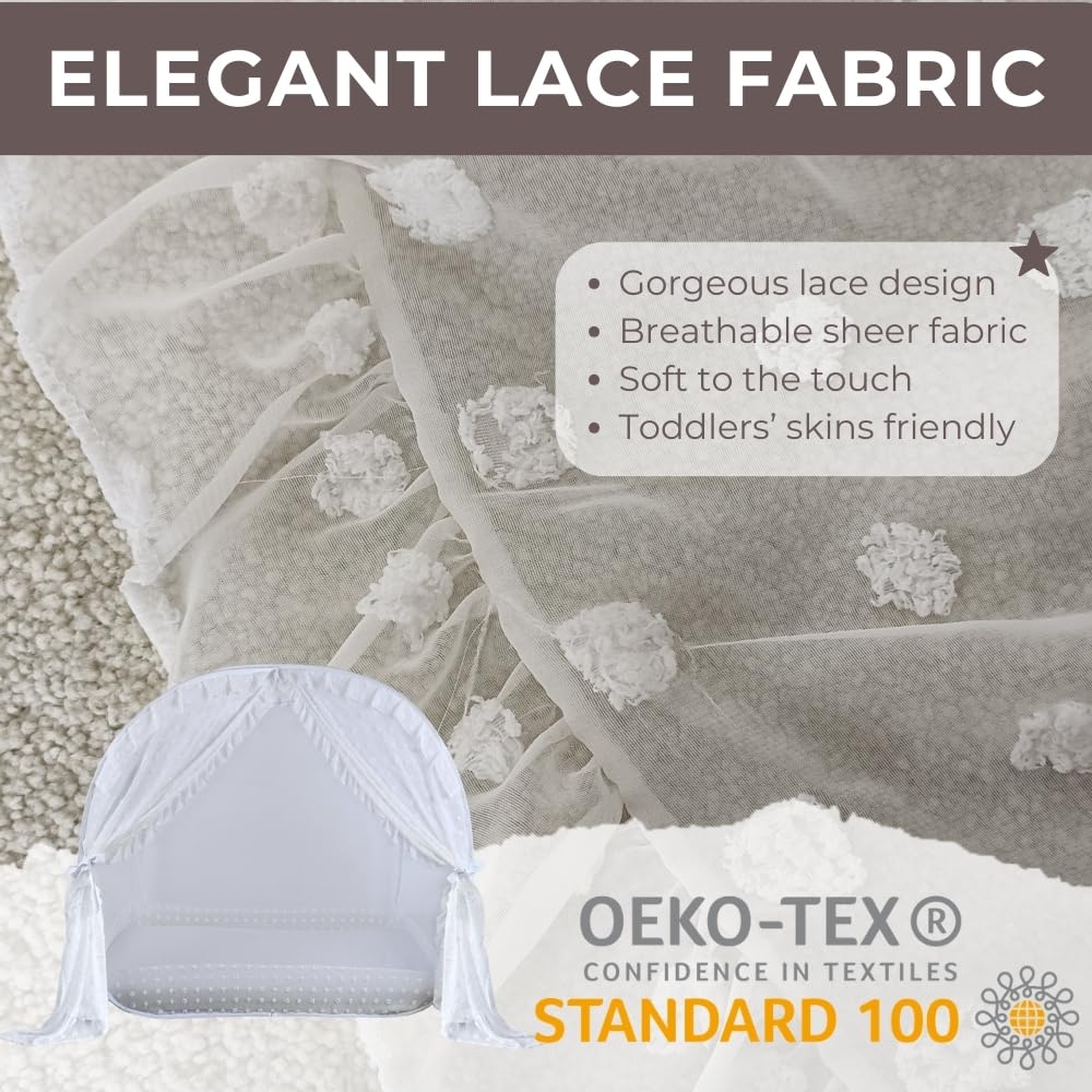 Wonder Space Elegant Baby Crib Net Tent - Minimalist Lace Design - Durable & Breathable Mesh To Keep Baby In & Stop Baby From Cl