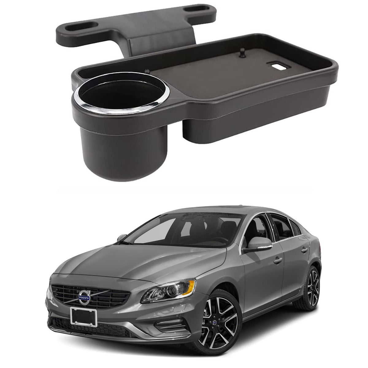 Oshotto (FT04) Foldable Car Auto Headrest Rear Back Seat Table Drink Food Cup Tray Holder Compatible with Volvo S60  Black