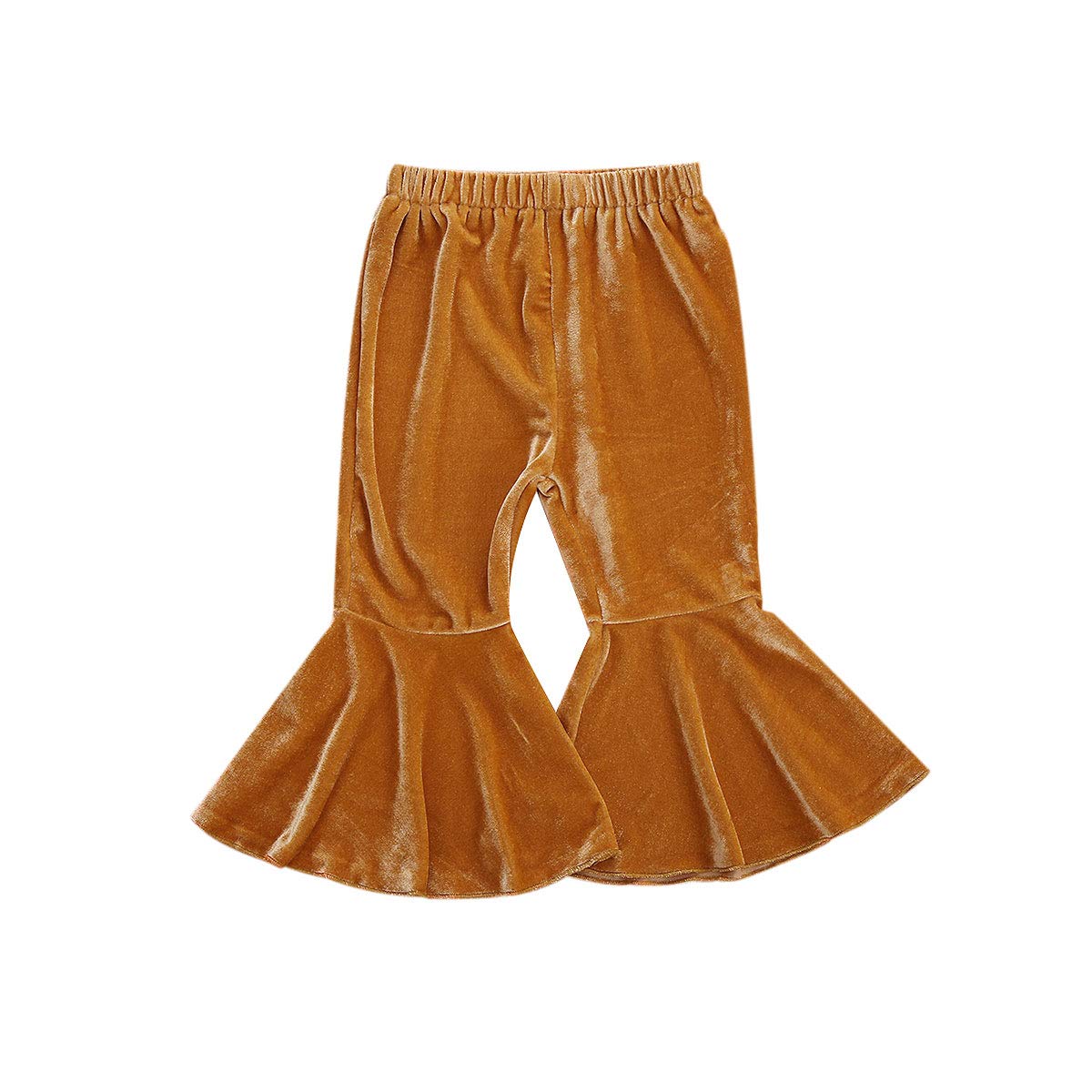 Toddler Bell Bottoms Baby Girls Ruffle Leggings Bell-Bottomed Flare Pants Trousers (E-Khaki, 1-2T)