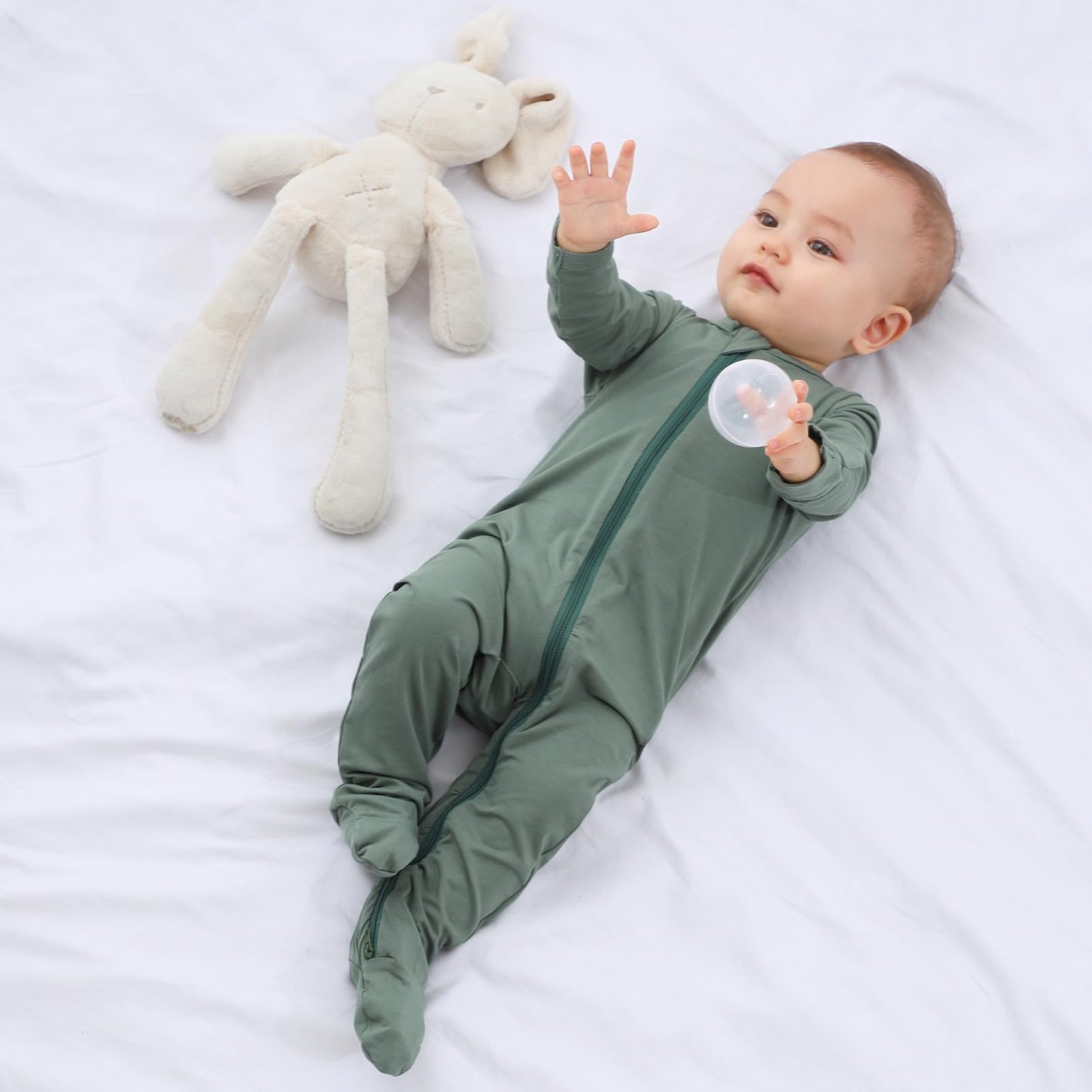 Guisby Baby Boy 2 Way Zipper Sleepers,Rayon One Piece Long Sleeve Pajamas Green 12-18 Months