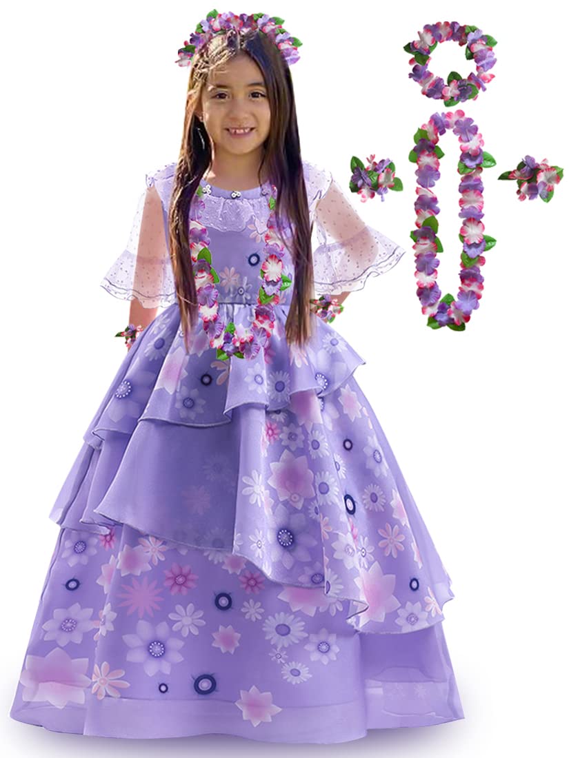 Ruyuyiru Encanto Mirabel Cosplay Costume For Girls Isabela Mirabe Madrigal Princess Dress Up Halloween Paty Dresses 130(Purple)