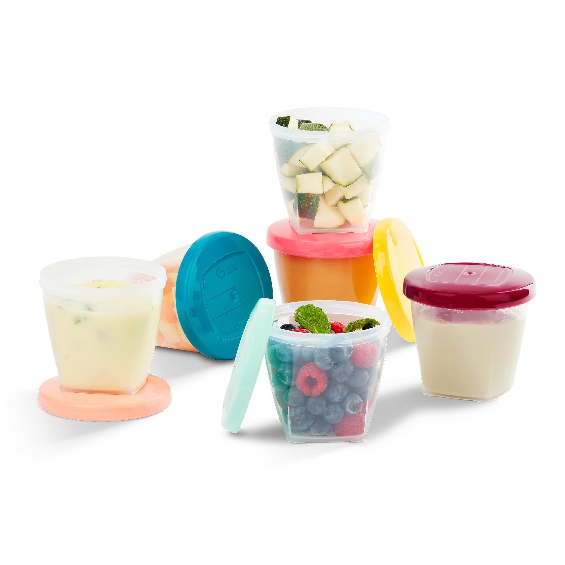 Babymoov Baby Food Jars, Set of 6 (8oz Each) Storage Containers, BPA-Free Leakproof Silicone Lids, Microwave, Freezer & Dishwash