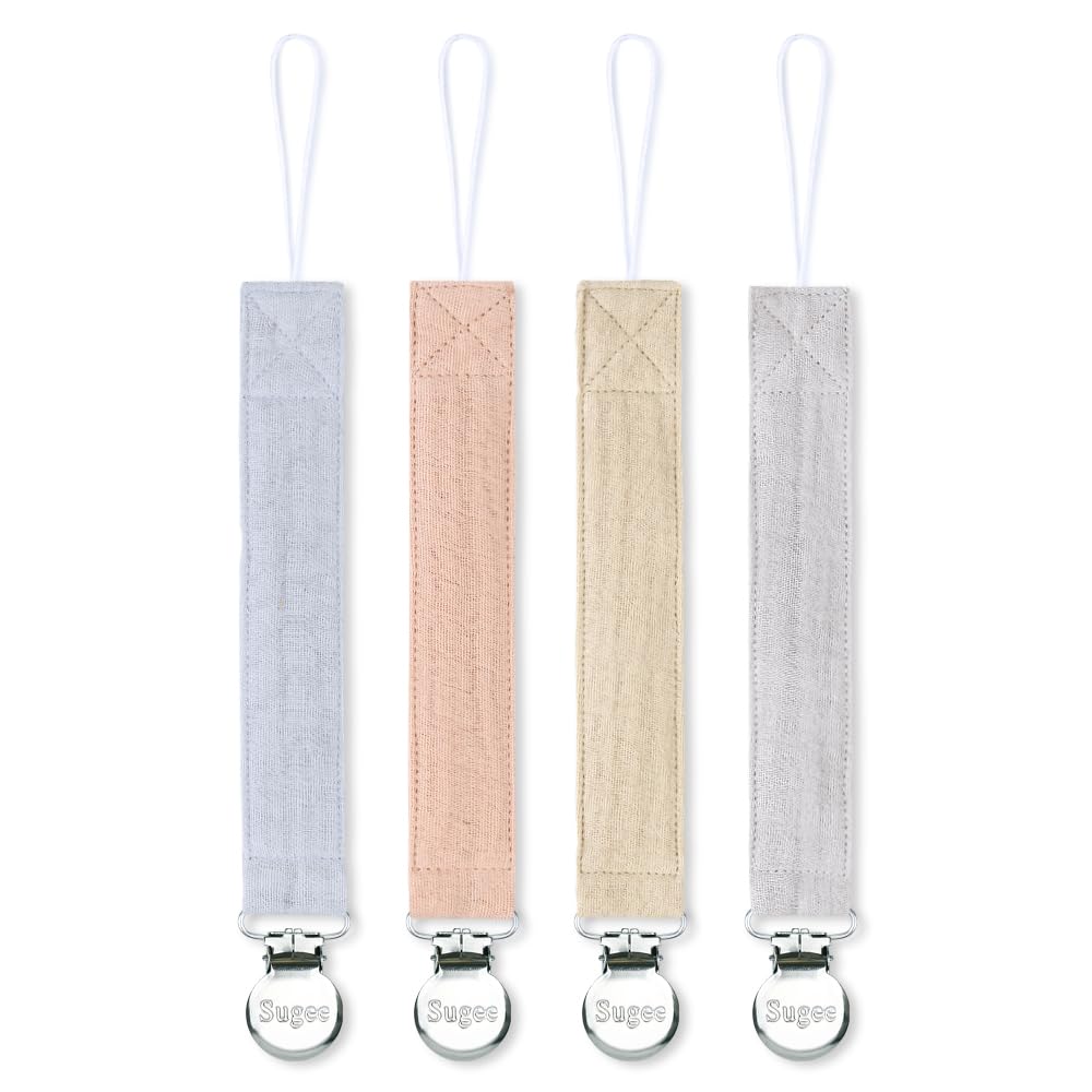 Pacifier Clip For Baby Boy And Girl - Linen Soft Fabric Pacifier Hold With Clip For Binky, Leash Soothie Holder Unisex 4 Pack (B