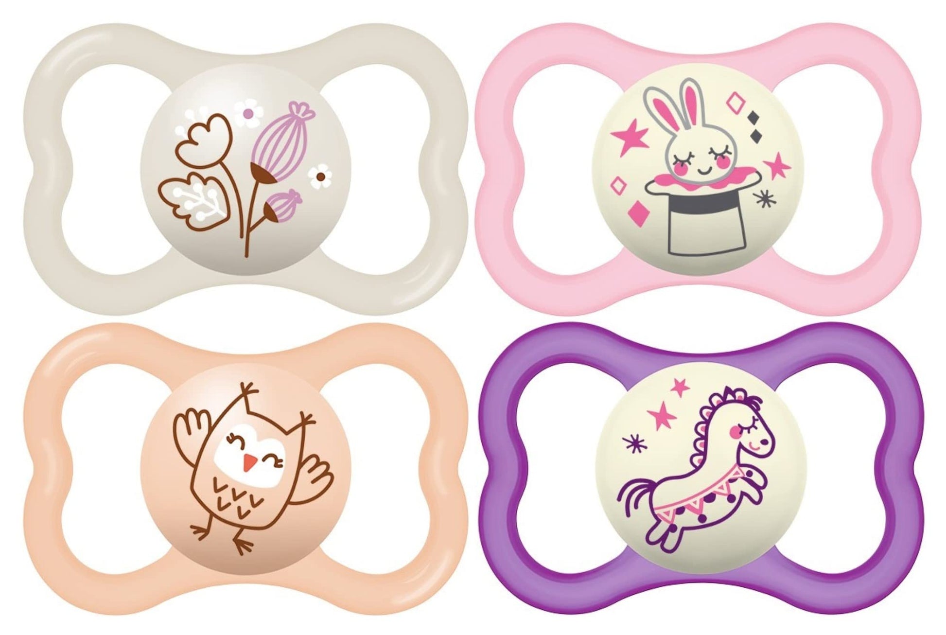 Mam Air Night & Day Baby Pacifier, For Sensitive Skin, Glows In The Dark, 6-16 Months, Girl, 4 Count