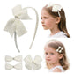 JIAHANG Baby Girls Pearl Beaded Hair Bow Headband and Clips Set, Rhinestone Hair Accessories Gift 4Pcs Set for Toddlers Teens Sc