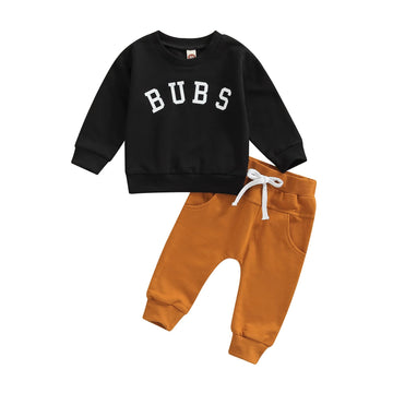 Toddler Baby Boy Fall Winter Outfits Letter Crewneck Sweatshirt Casual Pants 2Pcs Clothes Set Black-Brown Black-Brown 0-6 Months