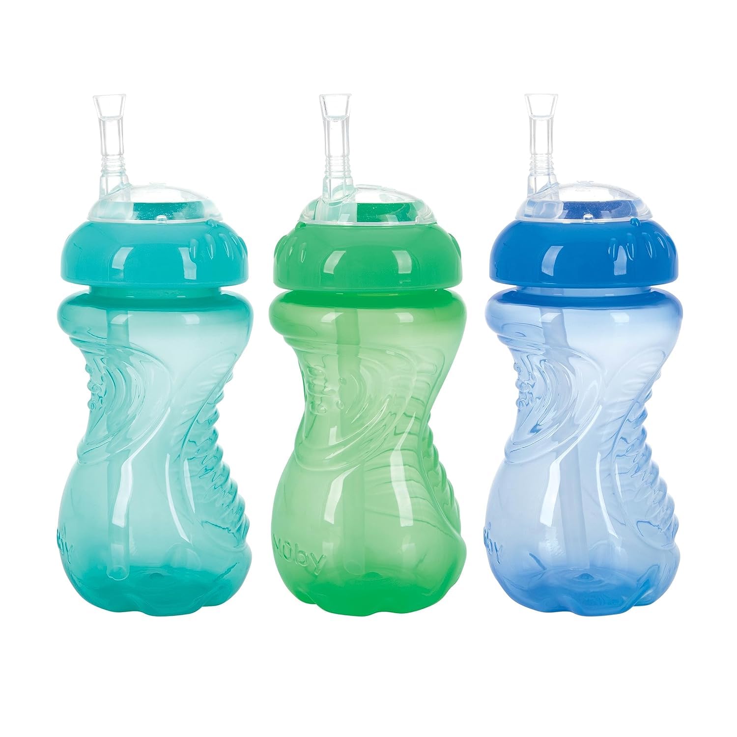 Nuby 3 Pack No Spill Flex Straw Toddler Sippy Cups - Toddler Cups Spill Proof With Easy And Firm Grip - Toddlers Cups - Green, B