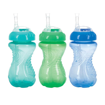 Nuby 3 Pack No Spill Flex Straw Toddler Sippy Cups - Toddler Cups Spill Proof With Easy And Firm Grip - Toddlers Cups - Green, B