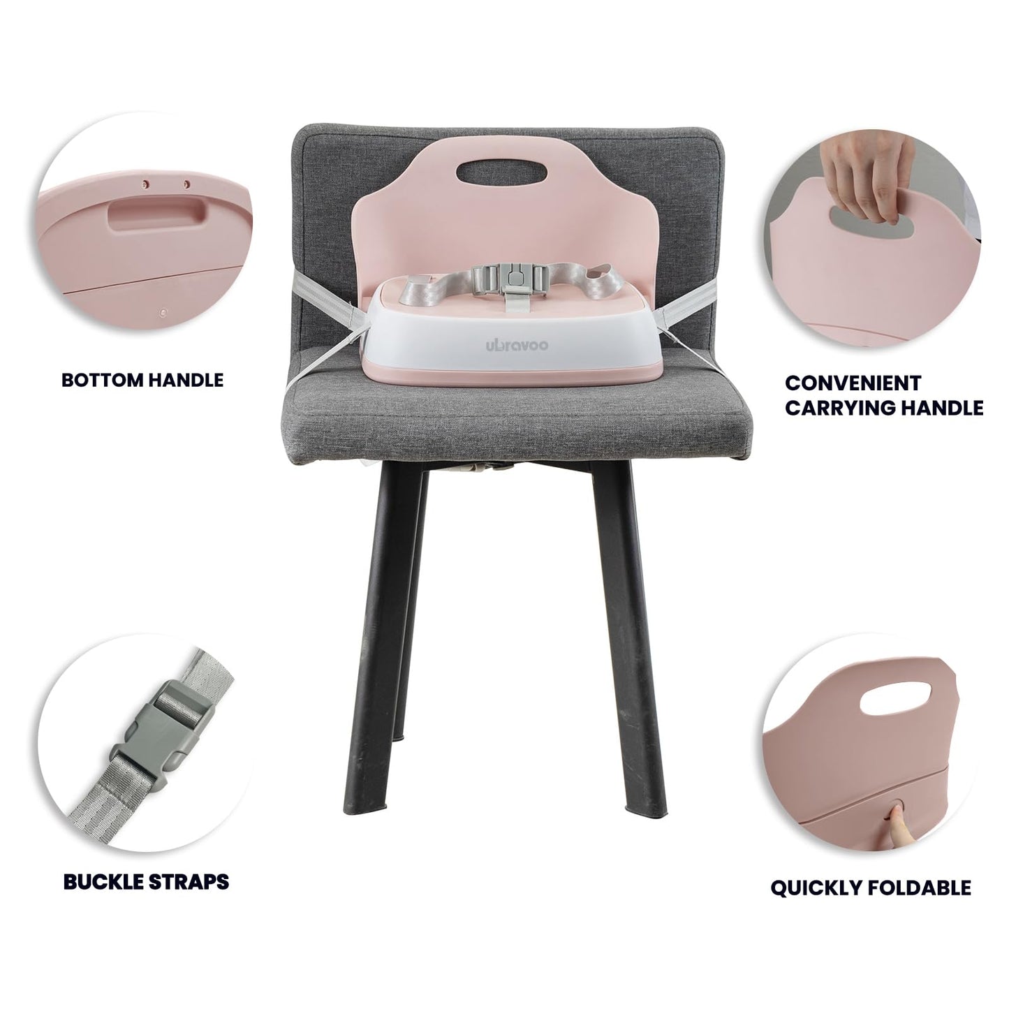 Ubravoo Baby Booster Seats, Toddler Booster Seat For Dining Table With Adjustable Straps, Portable Compact Portable Baby Chair F