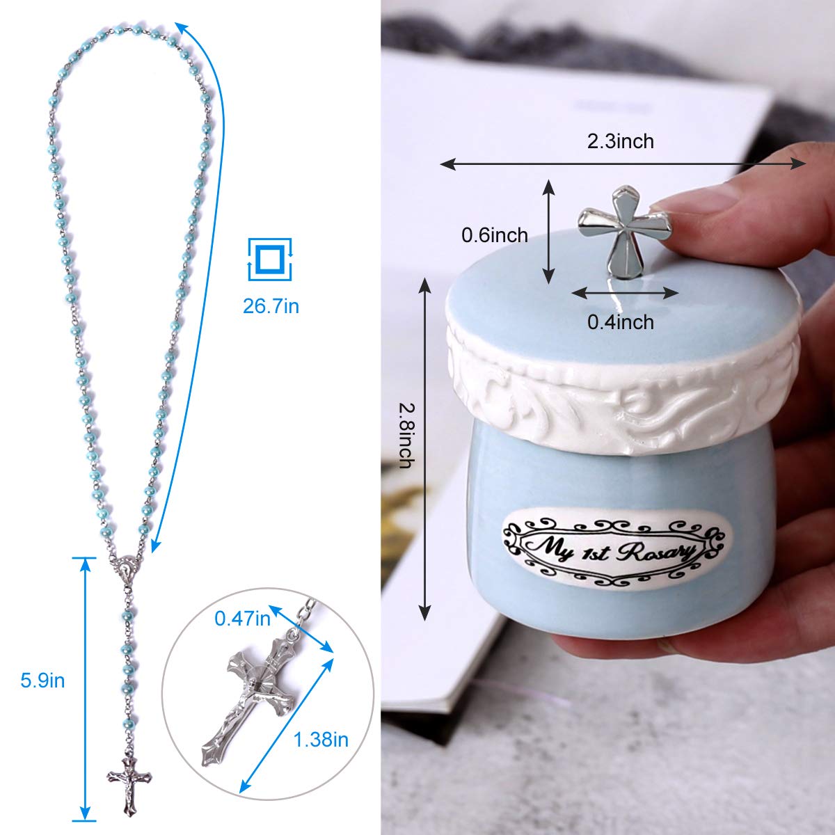 Grandeco My First Rosary Cross For Boy Keepsake Box And Rosary Gifting Set, Blue