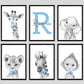 Personalized Safari Animals For Baby Boys Nursery Bedroom Unframed Set Of 6 Poster Prints, Personalized Name Blue Green Yellow B