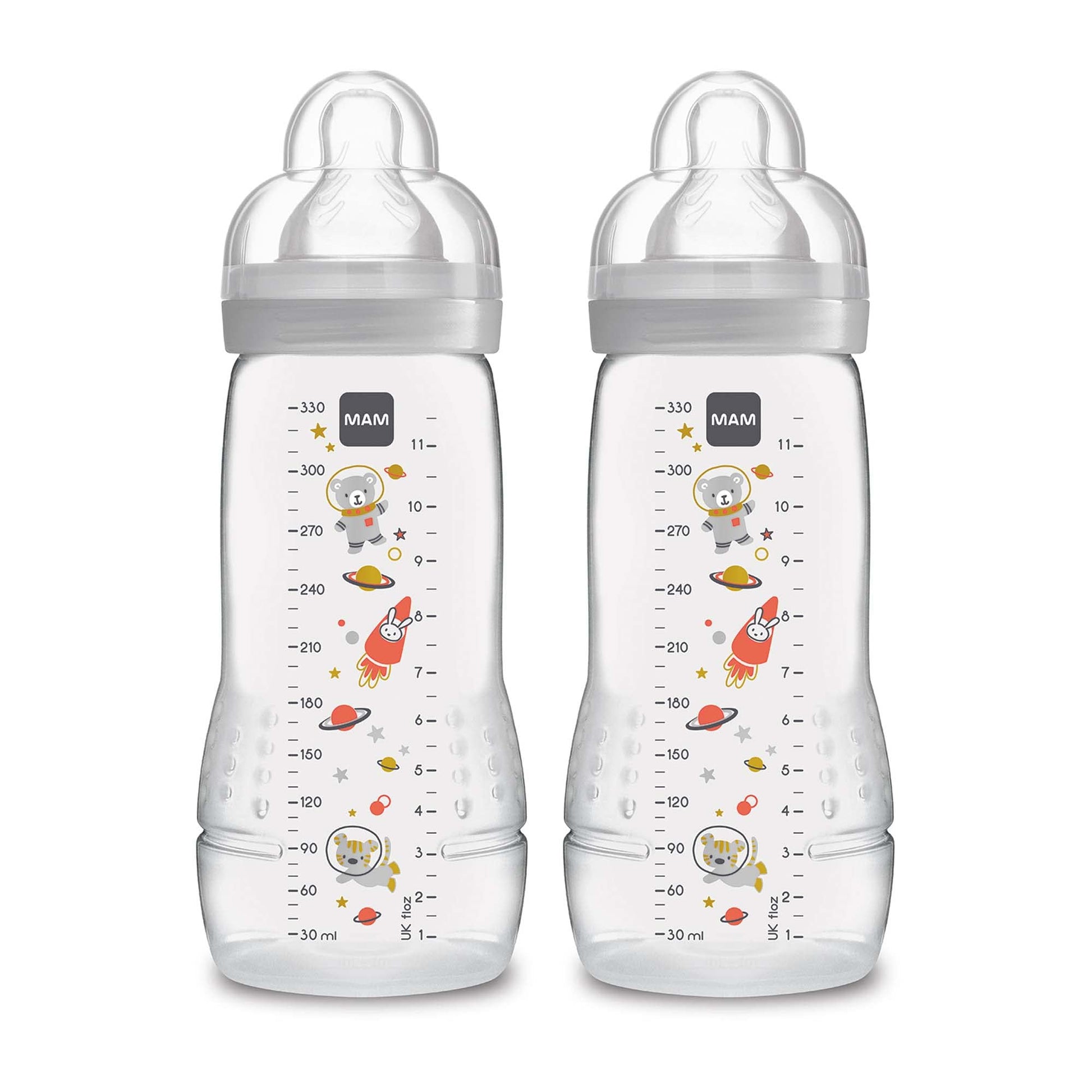 Mam Easy Active Bottle 11 Oz (2-Count), Fast Flow Bottles, 4+ Month, Unisex, Gray