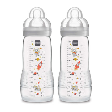 Mam Easy Active Bottle 11 Oz (2-Count), Fast Flow Bottles, 4+ Month, Unisex, Gray