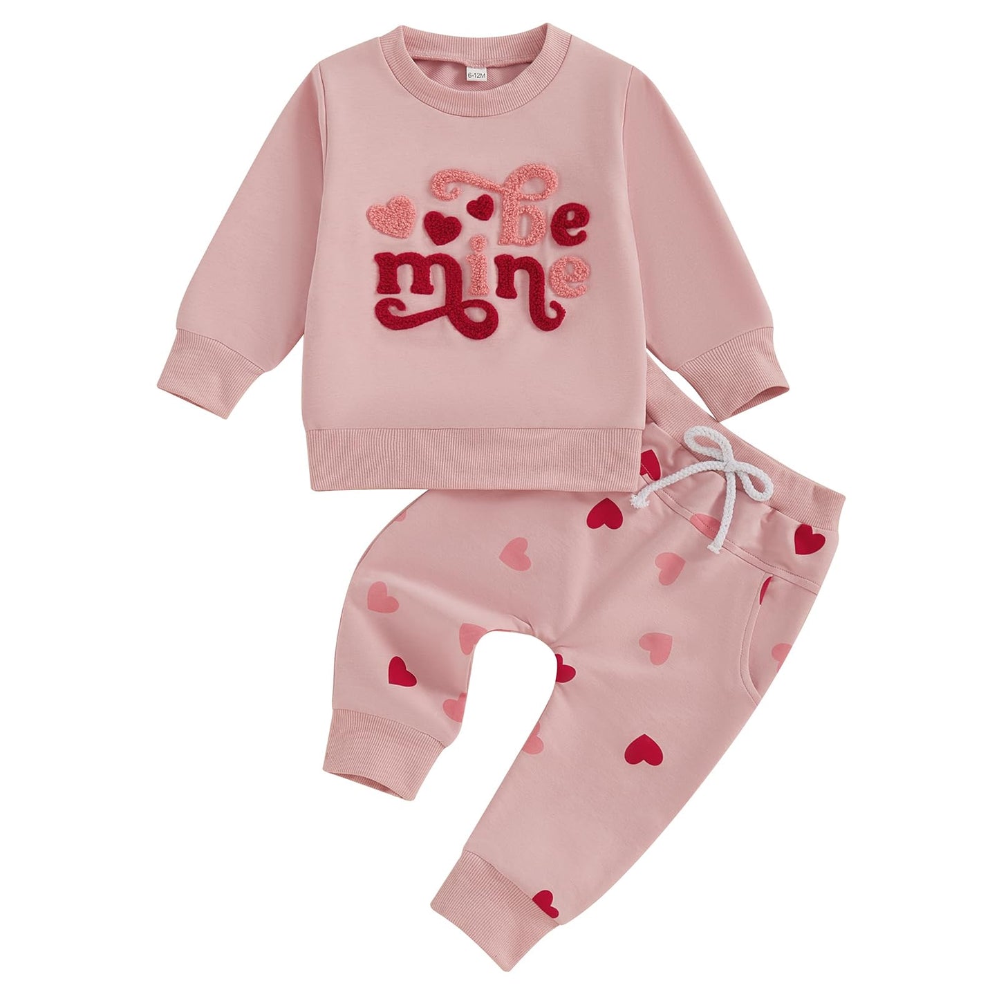 Baby Girl Valentines Day Outfit Long Sleeve Heart Print Sweatshirt Jogger Pants 2Pcs Baby Girls Valentine Clothes (Be Mine-Pink,