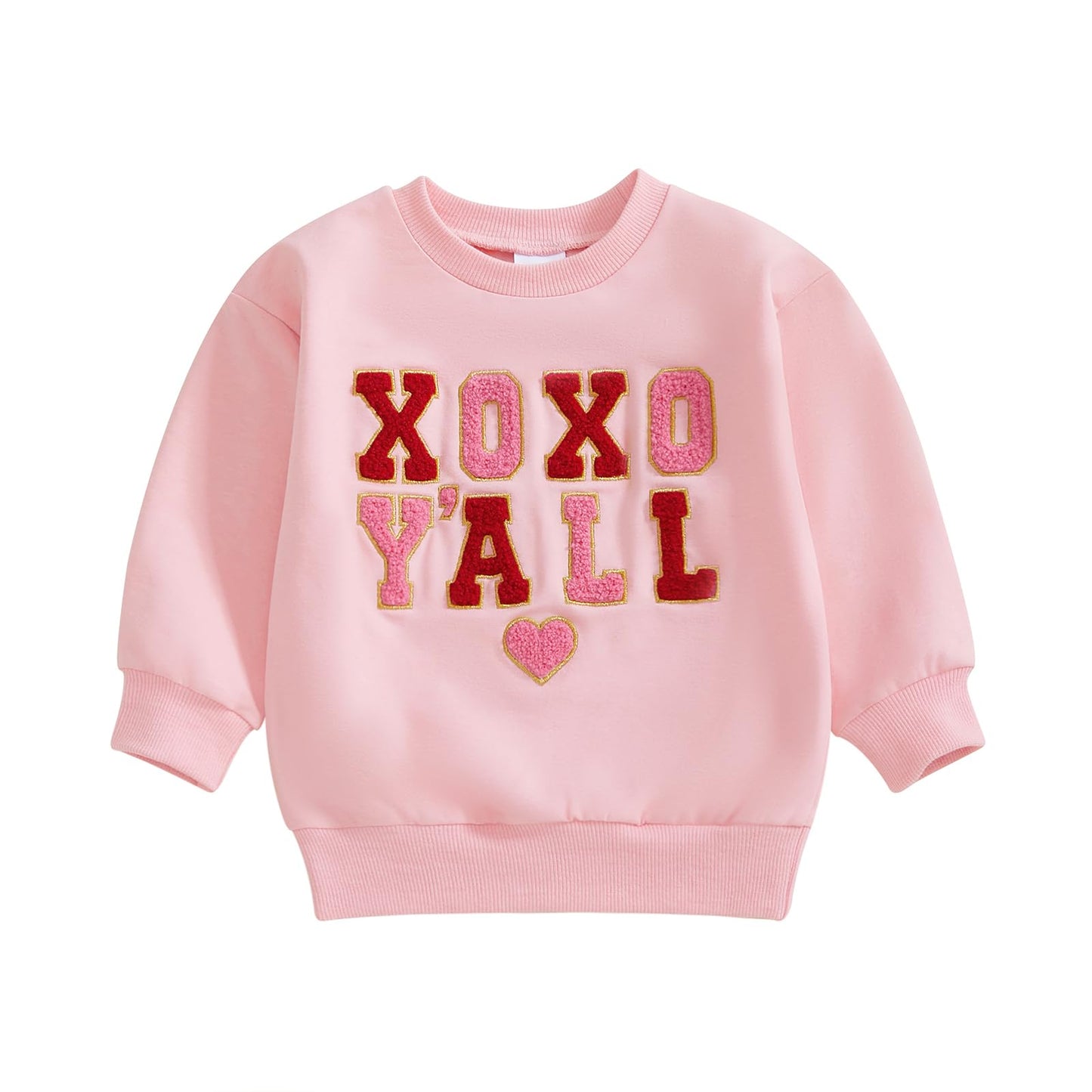 Zyhwshine Toddler Baby Girl Valentines Day Outfit Letter Embroidery Sweatshirt Crewneck Pullover Long Sleeve Sweater Clothes (Xo